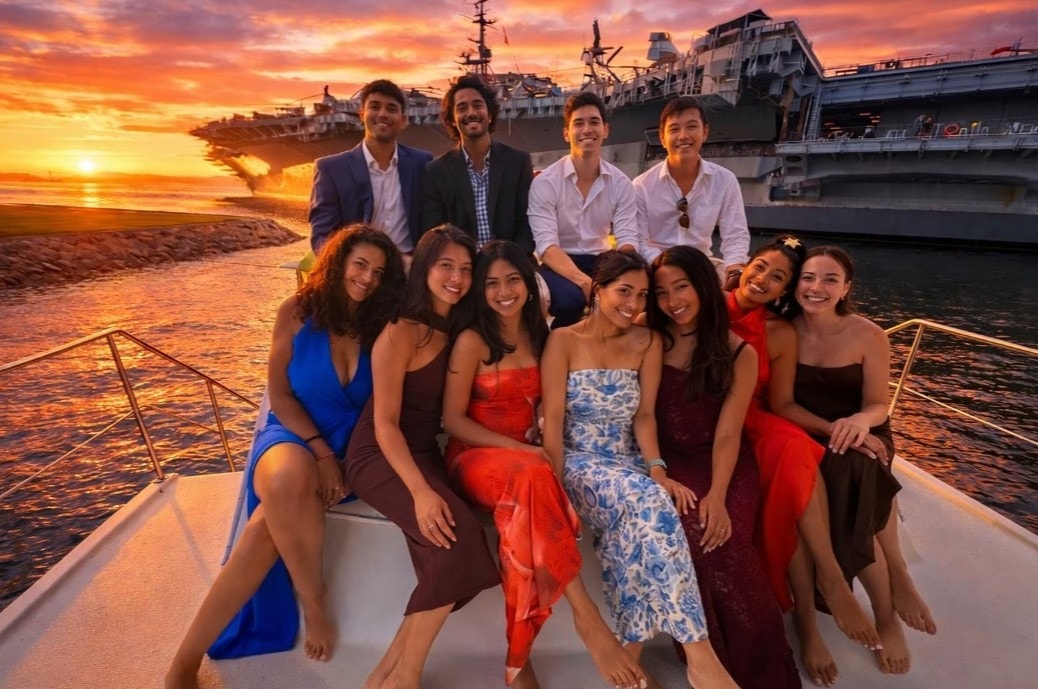 Large group sunset cruise San Diego Bay — private party boat rental with golden hour bay views